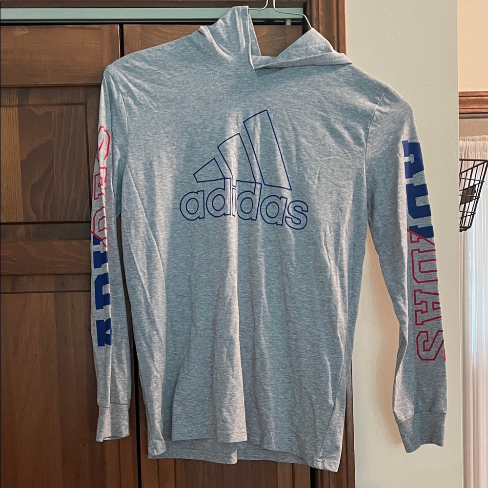Adidas Gray Hoodie with Blue and Red Logo
